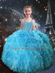 Nice Sleeveless Beading and Ruffles Lace Up Child Pageant Dress