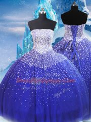 Fashion Blue Strapless Neckline Beading Quinceanera Dresses Sleeveless Lace Up