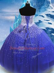 Fashion Blue Strapless Neckline Beading Quinceanera Dresses Sleeveless Lace Up