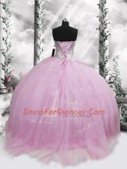 Sweet Lilac Ball Gowns Beading 15th Birthday Dress Lace Up Tulle Sleeveless