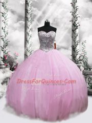 Sweet Lilac Ball Gowns Beading 15th Birthday Dress Lace Up Tulle Sleeveless