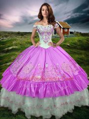 Sleeveless Lace Up Floor Length Beading and Embroidery and Ruffled Layers Ball Gown Prom Dress