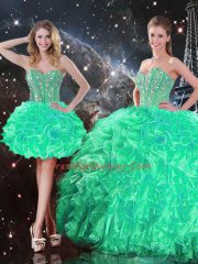 Turquoise Ball Gowns Sweetheart Sleeveless Organza Floor Length Lace Up Beading and Ruffles Quinceanera Dress