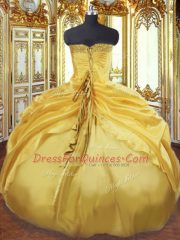 Gold Strapless Lace Up Beading and Pick Ups 15th Birthday Dress Sleeveless