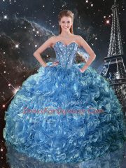 Deluxe Floor Length Three Pieces Sleeveless Baby Blue 15th Birthday Dress Lace Up