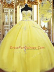 Gorgeous Yellow Sleeveless Beading and Appliques Floor Length Sweet 16 Dress
