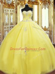Gorgeous Yellow Sleeveless Beading and Appliques Floor Length Sweet 16 Dress