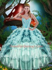 Multi-color Ball Gowns Organza Sweetheart Sleeveless Beading and Ruffles and Ruffled Layers Floor Length Lace Up Quinceanera Dress