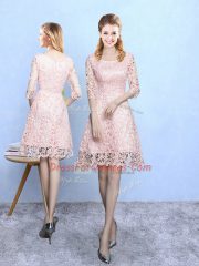 Edgy Baby Pink Lace Zipper Court Dresses for Sweet 16 Half Sleeves Mini Length Lace