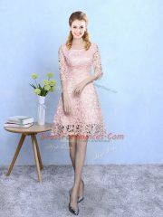 Edgy Baby Pink Lace Zipper Court Dresses for Sweet 16 Half Sleeves Mini Length Lace