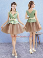 A-line Homecoming Dress Multi-color V-neck Tulle Sleeveless Mini Length Zipper