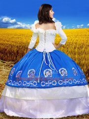 Sumptuous Off The Shoulder 3 4 Length Sleeve Taffeta Sweet 16 Dresses Embroidery Lace Up