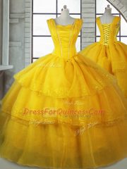 Ideal Sleeveless Lace Up Floor Length Ruffled Layers Sweet 16 Quinceanera Dress