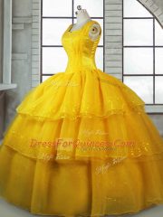 Ideal Sleeveless Lace Up Floor Length Ruffled Layers Sweet 16 Quinceanera Dress