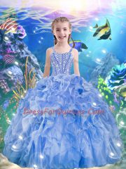 Super Sleeveless Beading and Ruffles Lace Up Kids Pageant Dress