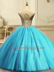 Custom Designed Sleeveless Floor Length Appliques and Sequins Lace Up Quinceanera Gown with Baby Blue