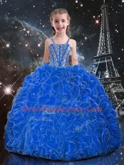 Hot Sale Sleeveless Lace Up Floor Length Beading and Ruffles Little Girls Pageant Dress Wholesale
