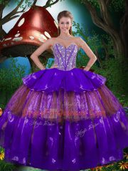 Multi-color Sweetheart Lace Up Beading and Ruffled Layers and Sequins Quinceanera Gown Sleeveless