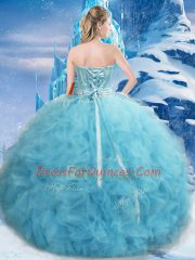 Graceful Aqua Blue Tulle Lace Up Sweet 16 Quinceanera Dress Sleeveless Floor Length Beading and Pick Ups