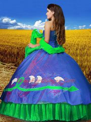 Best Multi-color Ball Gowns Embroidery Sweet 16 Dresses Lace Up Taffeta Sleeveless Floor Length