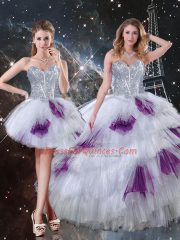 Decent Multi-color Sweet 16 Quinceanera Dress Military Ball and Sweet 16 and Quinceanera with Beading and Ruffled Layers and Sequins Sweetheart Sleeveless Lace Up
