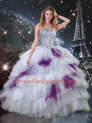 Decent Multi-color Sweet 16 Quinceanera Dress Military Ball and Sweet 16 and Quinceanera with Beading and Ruffled Layers and Sequins Sweetheart Sleeveless Lace Up