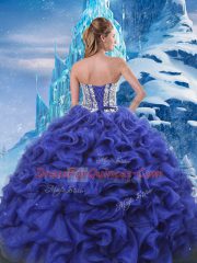 Colorful Blue Lace Up Sweetheart Beading and Ruffles Sweet 16 Quinceanera Dress Organza Sleeveless