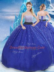 Extravagant Strapless Sleeveless Tulle Sweet 16 Quinceanera Dress Beading and Sequins Lace Up