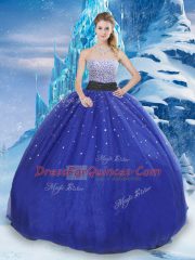 Extravagant Strapless Sleeveless Tulle Sweet 16 Quinceanera Dress Beading and Sequins Lace Up