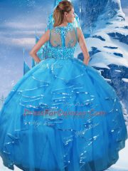 Beading and Ruffles Quinceanera Gown Baby Blue Zipper Sleeveless Floor Length