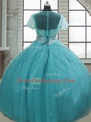 Sweet Tulle Sleeveless Floor Length Quince Ball Gowns and Beading and Sequins