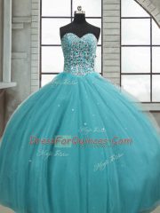 Sweet Tulle Sleeveless Floor Length Quince Ball Gowns and Beading and Sequins