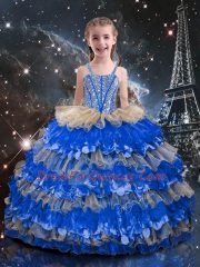 Custom Made Multi-color Straps Lace Up Beading and Ruffled Layers Little Girls Pageant Dress Sleeveless