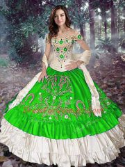Modern Sleeveless Floor Length Embroidery and Ruffled Layers Lace Up Sweet 16 Dresses