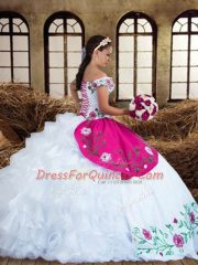 Ideal Off The Shoulder Sleeveless Vestidos de Quinceanera Floor Length Embroidery and Ruffled Layers Multi-color Chiffon