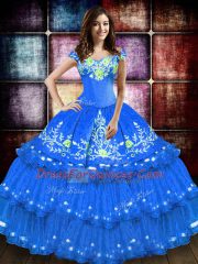 Eye-catching Floor Length Ball Gowns Sleeveless Blue Sweet 16 Dress Lace Up