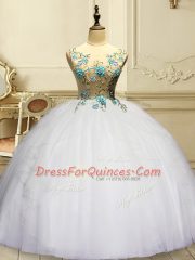 White Sleeveless Organza Lace Up Sweet 16 Quinceanera Dress for Military Ball and Sweet 16 and Quinceanera
