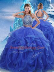 Exceptional Royal Blue Ball Gowns Beading and Ruffles 15th Birthday Dress Zipper Organza Sleeveless Floor Length