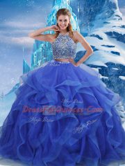 Exceptional Royal Blue Ball Gowns Beading and Ruffles 15th Birthday Dress Zipper Organza Sleeveless Floor Length