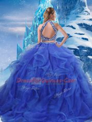 Exceptional Royal Blue Ball Gowns Beading and Ruffles 15th Birthday Dress Zipper Organza Sleeveless Floor Length