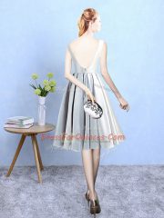 Scoop Sleeveless Satin Court Dresses for Sweet 16 Appliques Backless