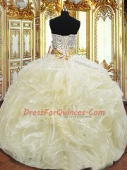 Amazing Ball Gowns Quince Ball Gowns Light Yellow Sweetheart Organza Sleeveless Floor Length Lace Up