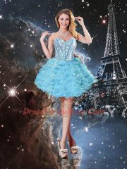 Extravagant Floor Length Aqua Blue Vestidos de Quinceanera Tulle Sleeveless Beading and Ruffled Layers