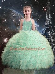 Sleeveless Lace Up Floor Length Beading and Ruffles Kids Pageant Dress