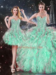 Turquoise Lace Up Vestidos de Quinceanera Beading and Ruffles Sleeveless Floor Length