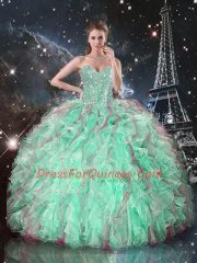 Turquoise Lace Up Vestidos de Quinceanera Beading and Ruffles Sleeveless Floor Length