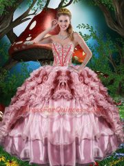 Sweet Multi-color Lace Up Sweetheart Beading and Ruffles and Ruffled Layers Quince Ball Gowns Organza Sleeveless