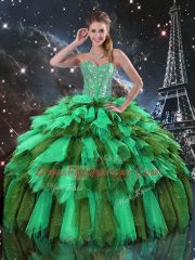 Organza Sleeveless Floor Length 15 Quinceanera Dress and Ruffles and Ruffled Layers