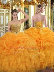 Nice Orange Lace Up Sweet 16 Dresses Beading and Ruffles Sleeveless Floor Length