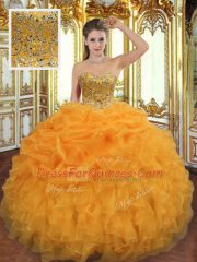 Nice Orange Lace Up Sweet 16 Dresses Beading and Ruffles Sleeveless Floor Length